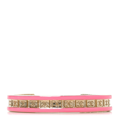 Chanel Metal Enamel CC Cuff Bracelet S Gold Pink 1 of 5