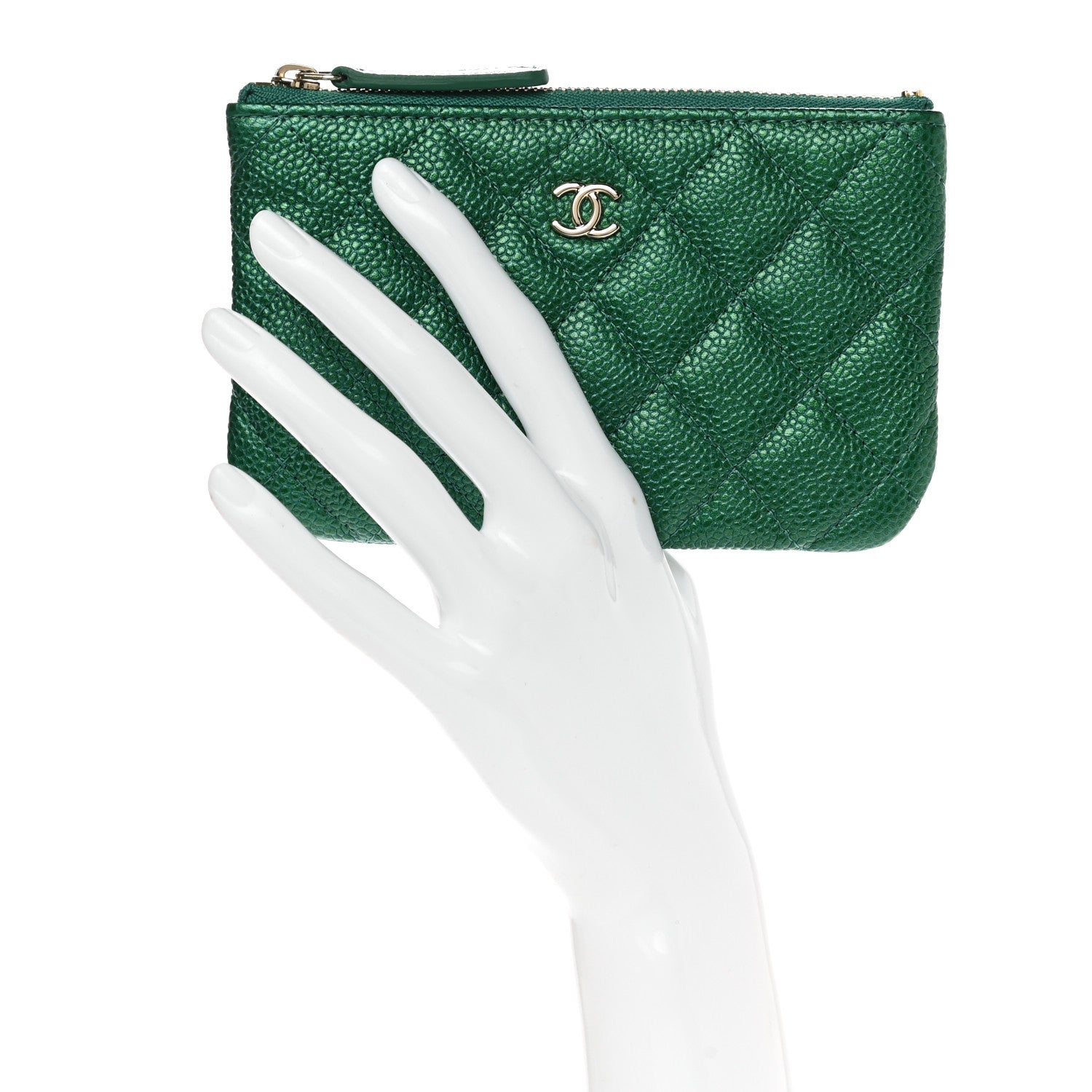 Chanel Metallic Caviar Quilted Small Cosmetic Case Green 2 of 7