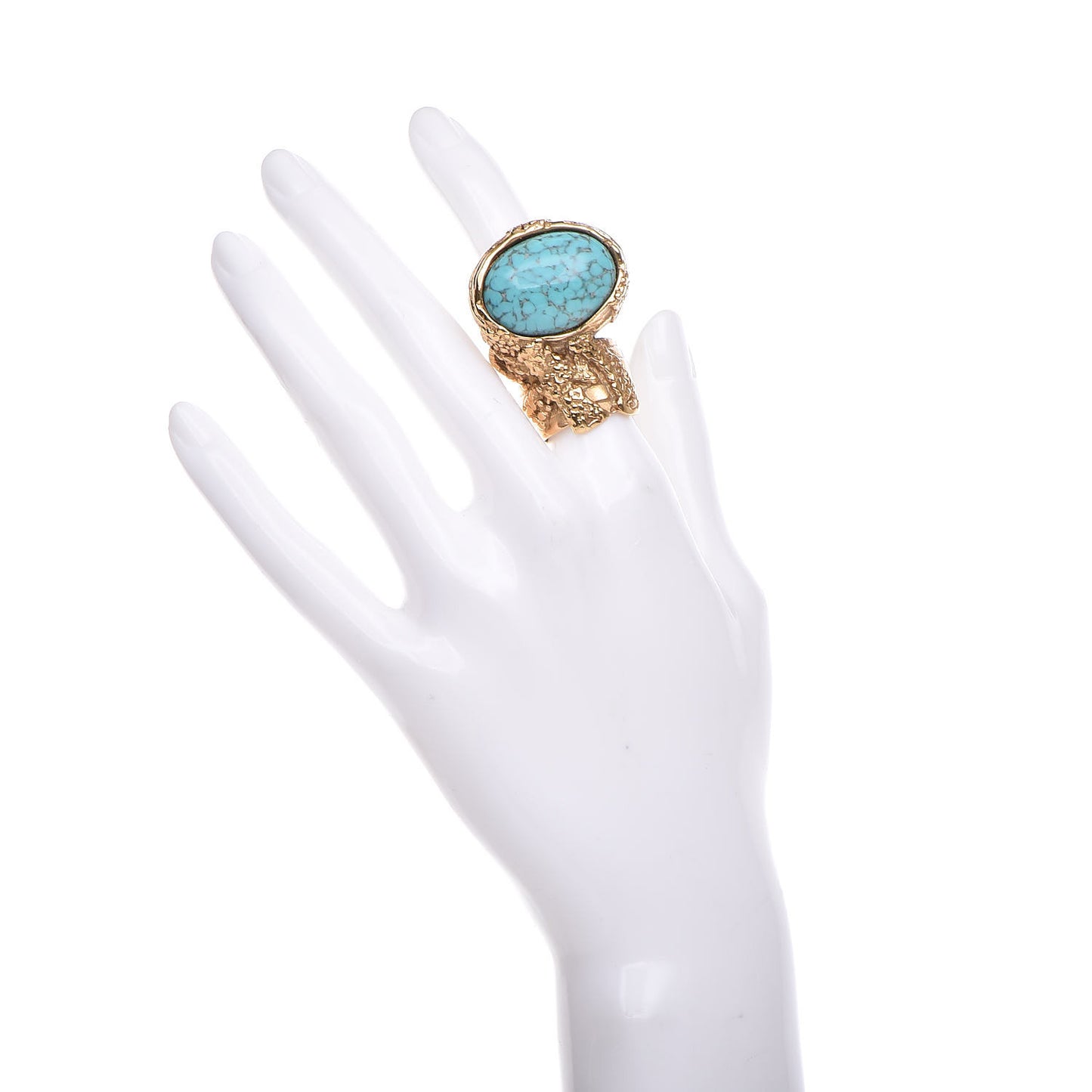 Glass Cabochon Arty Ovale Ring 6 Gold Turquoise