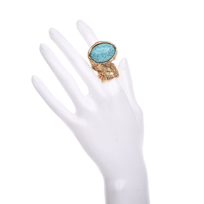 Saint Laurent Glass Cabochon Arty Ovale Ring 6 Gold Turquoise 2 of 5