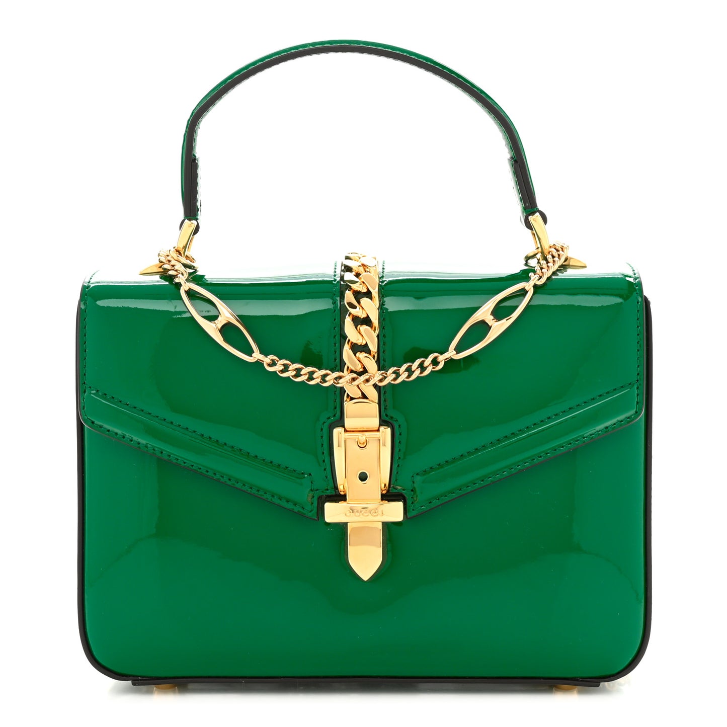 Mousse Top Patent Small Sylvie 1969 Top Handle Bag Emerald