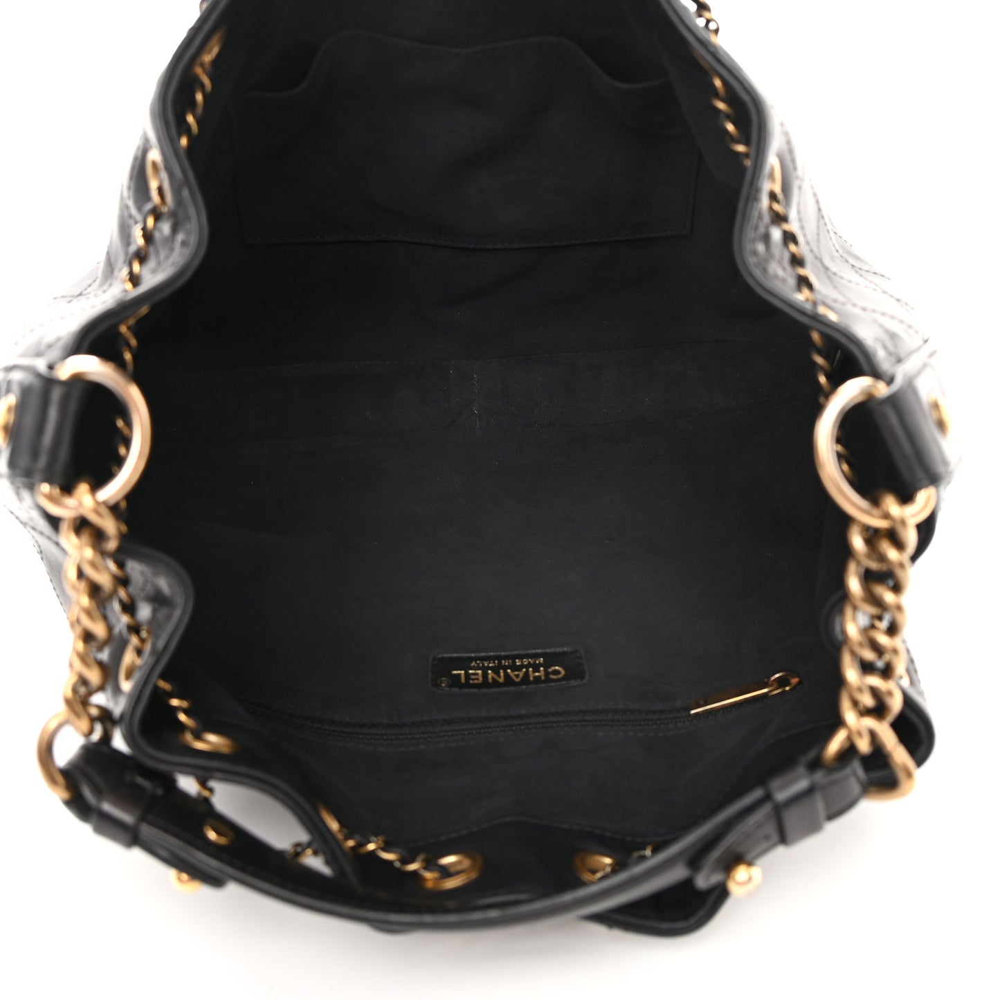 Calfskin Stitched Small Paris Rome Drawstring CC Bag Black