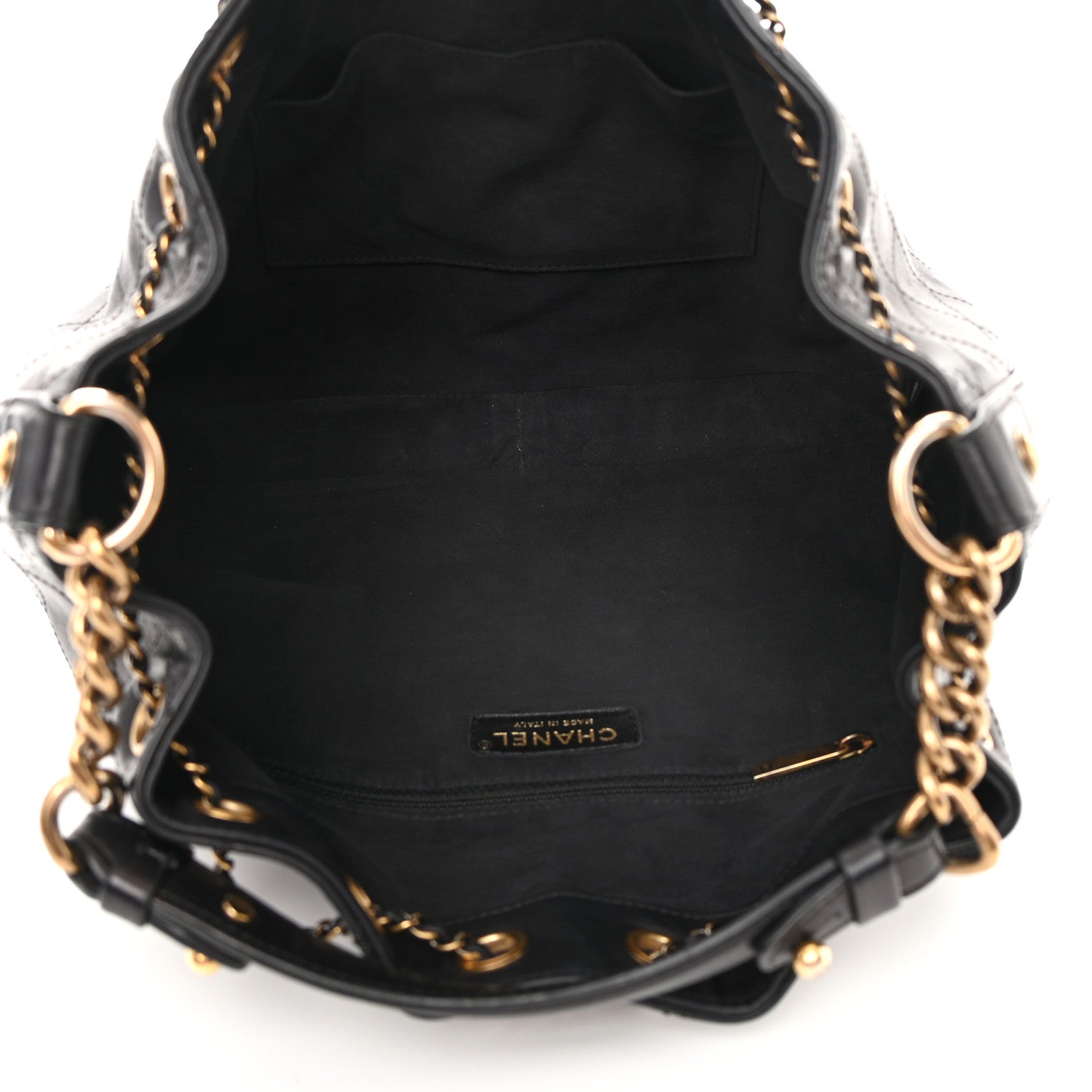 Chanel Calfskin Stitched Small Paris Rome Drawstring CC Bag Black 5 of 19