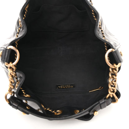 Chanel Calfskin Stitched Small Paris Rome Drawstring CC Bag Black 5 of 19