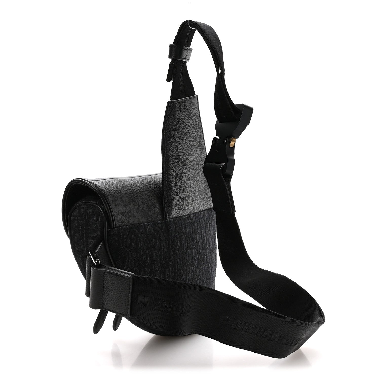 Christian Dior Grained Calfskin Oblique Mens Saddle Bag Black Blue 3 of 10