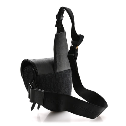 Christian Dior Grained Calfskin Oblique Mens Saddle Bag Black Blue 3 of 10