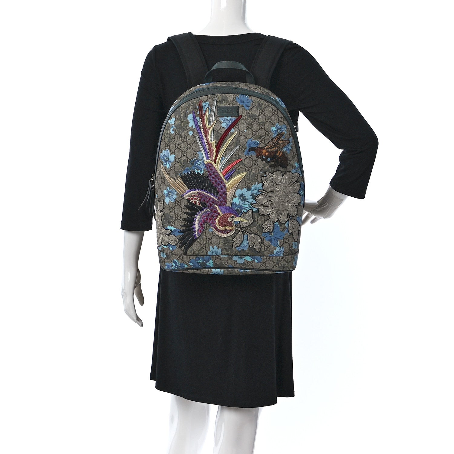 Gucci GG Supreme Monogram Blooms Bird Embroidered Dome Backpack 2 of 8