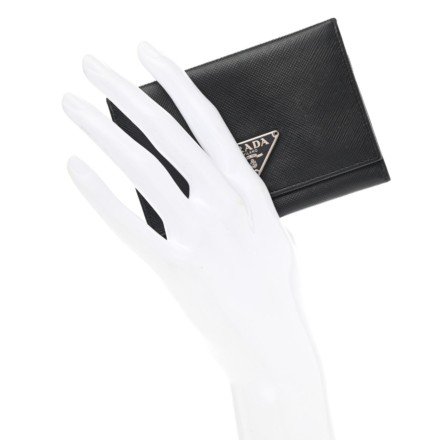 Saffiano Metal Tri-Fold Wallet Black