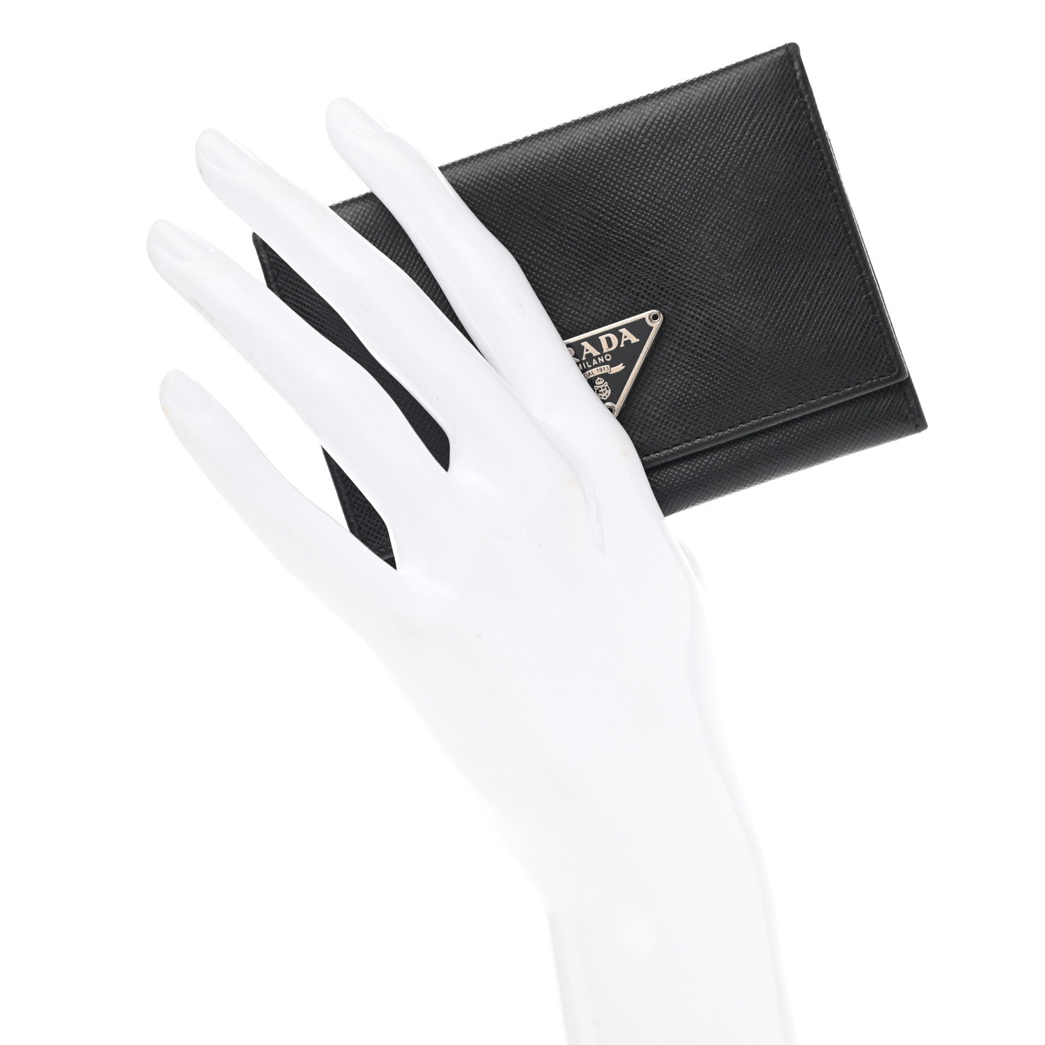 Prada Saffiano Metal Tri-Fold Wallet Black 2 of 8