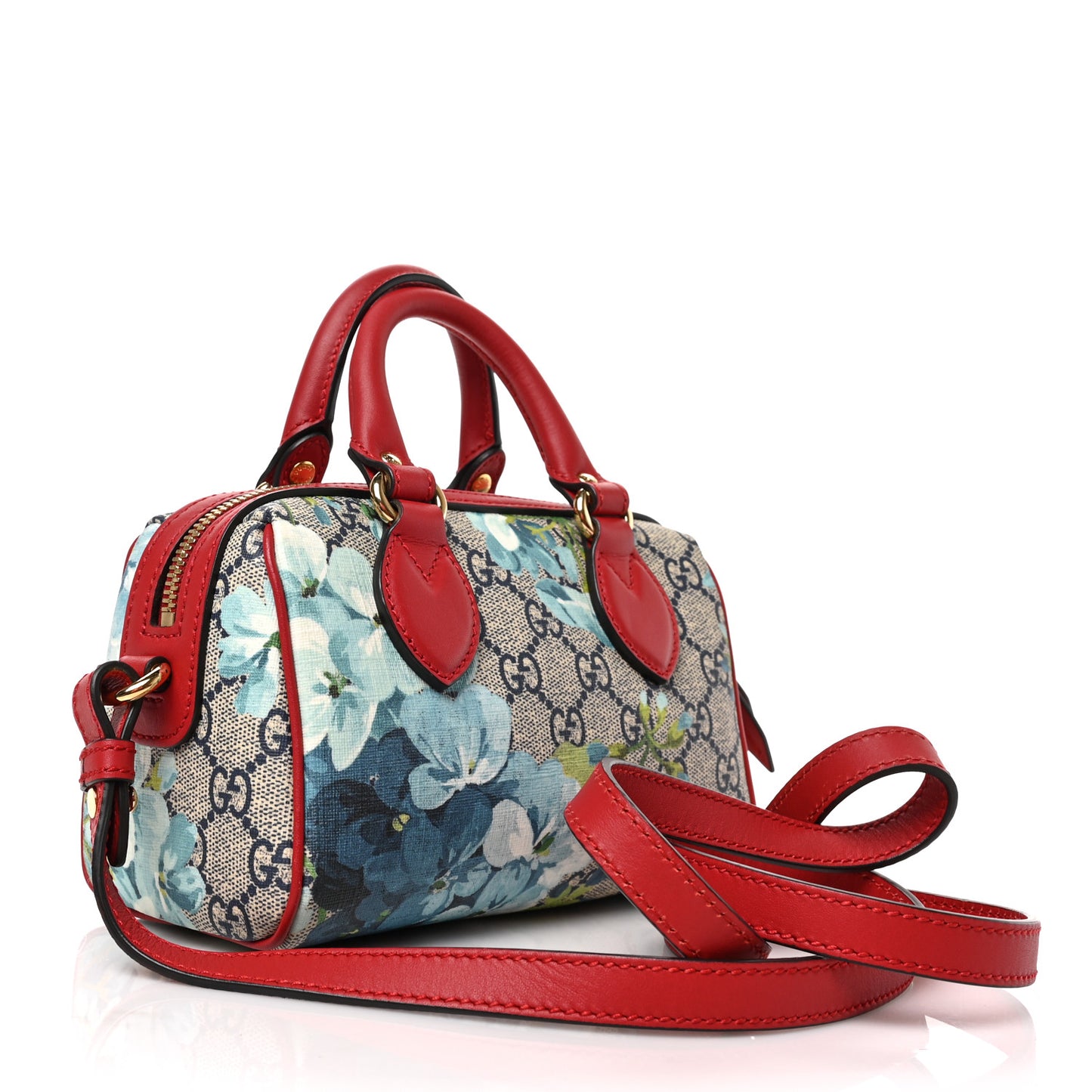 GG Supreme Monogram Blooms Mini Boston Navy Blue Hibiscus