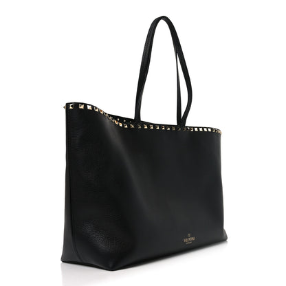 Valentino Garavani Grained Calfskin Rockstud Shoulder Tote Black 3 of 9