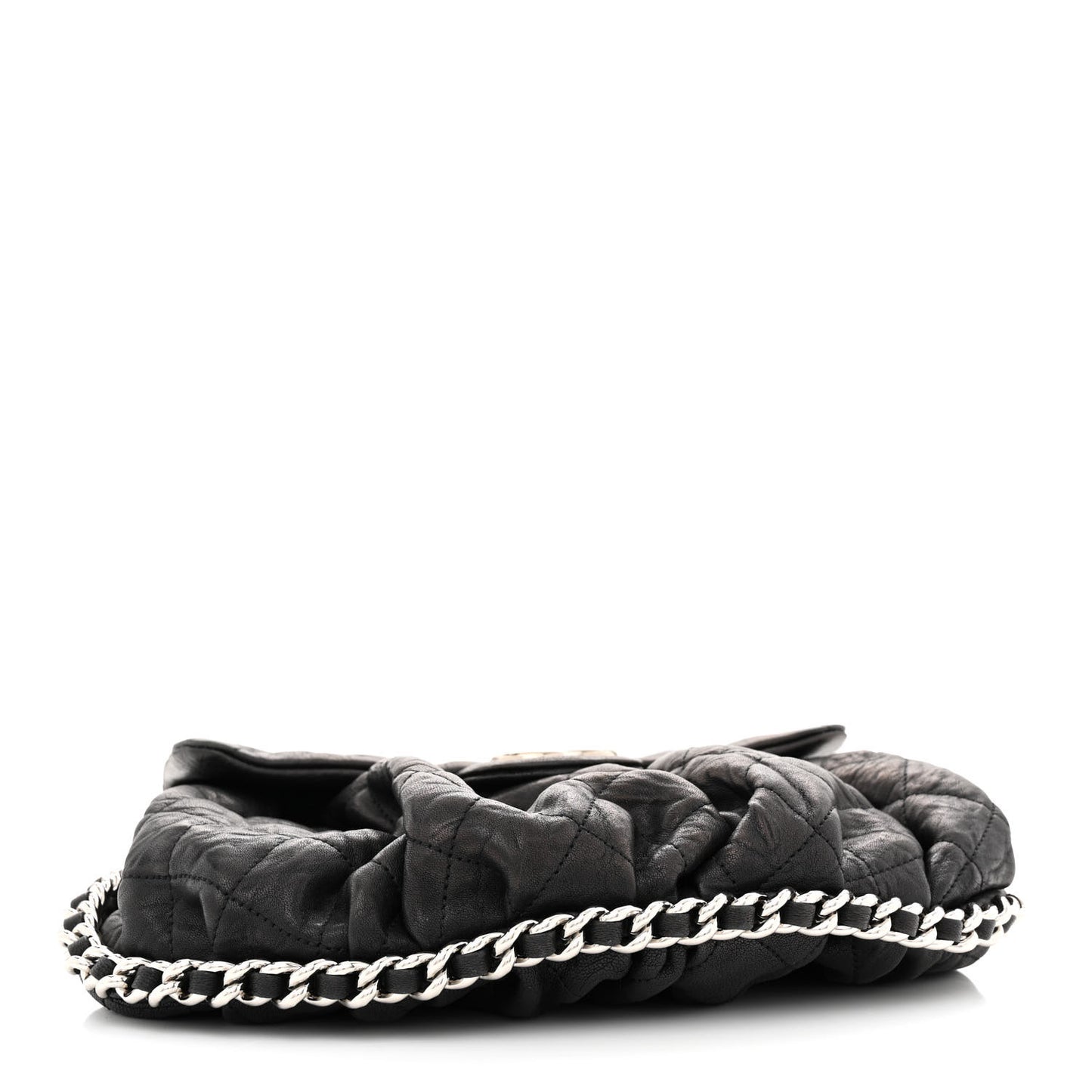Washed Lambskin Quilted Medium Chain Around Messenger Black