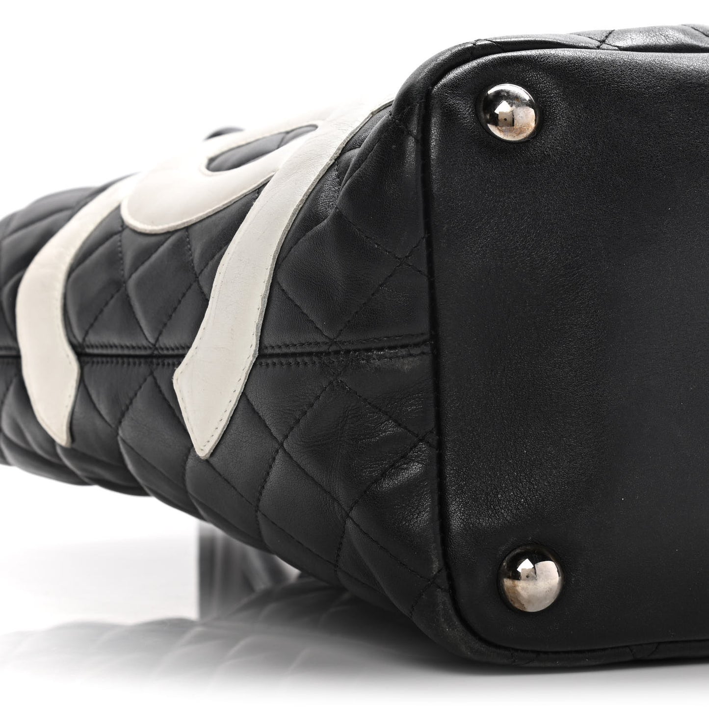 Calfskin Quilted Large Cambon Tote Black White