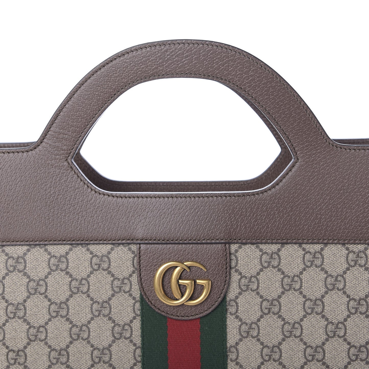 GG Supreme Monogram Textured Calfskin Web Medium Ophidia Slip Handle Tote Beige Ebony New Acero