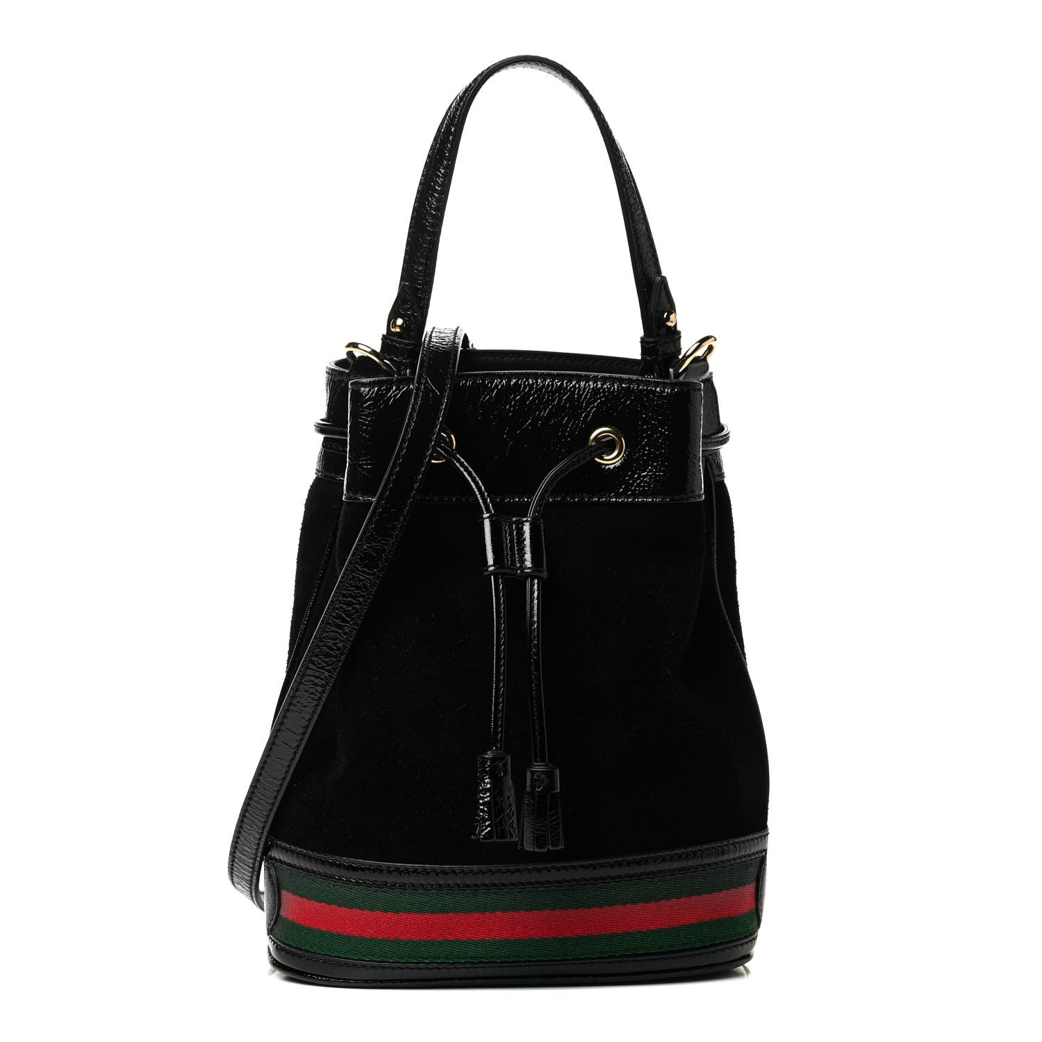Gucci Suede Patent Web Small Ophidia Bucket Bag Black 1 of 9