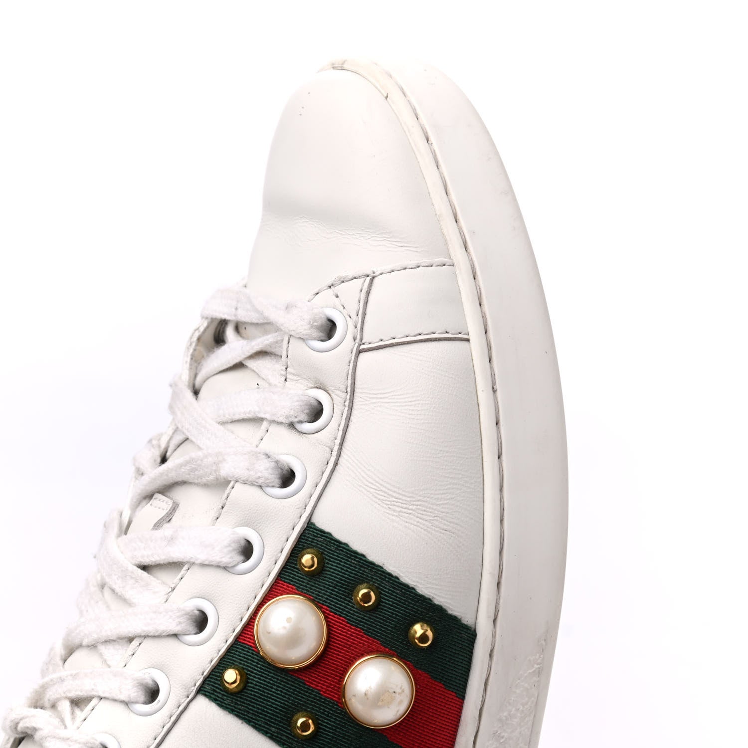 Gucci Calfskin Web Pearl Studded Womens Ace Sneakers 36.5 White 19 of 24