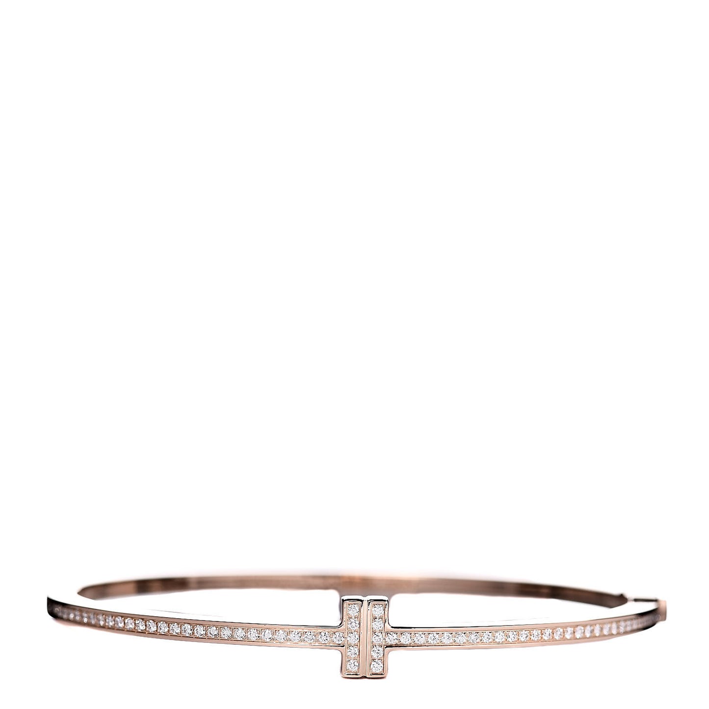 18K Rose Gold Diamond T Two Hinged Bangle Bracelet