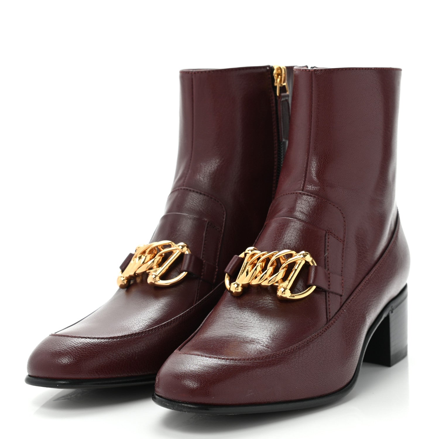 Gucci Goatskin Kitten Chain Horsebit Ankle Boots 37 Bordeaux 3 of 18