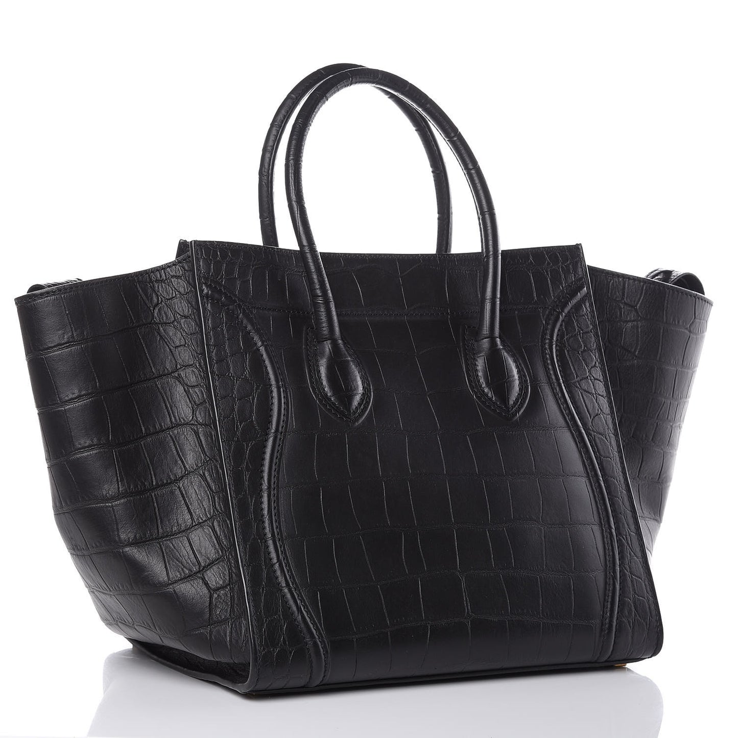 Calfskin Crocodile Embossed Medium Phantom Luggage Black