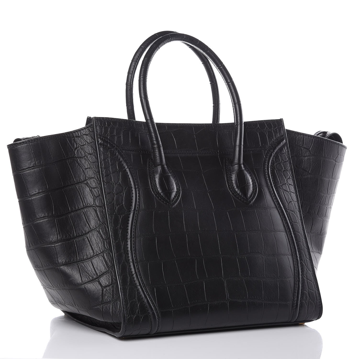 Celine Calfskin Crocodile Embossed Medium Phantom Luggage Black 3 of 9