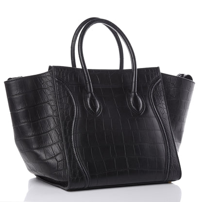 Celine Calfskin Crocodile Embossed Medium Phantom Luggage Black 3 of 9
