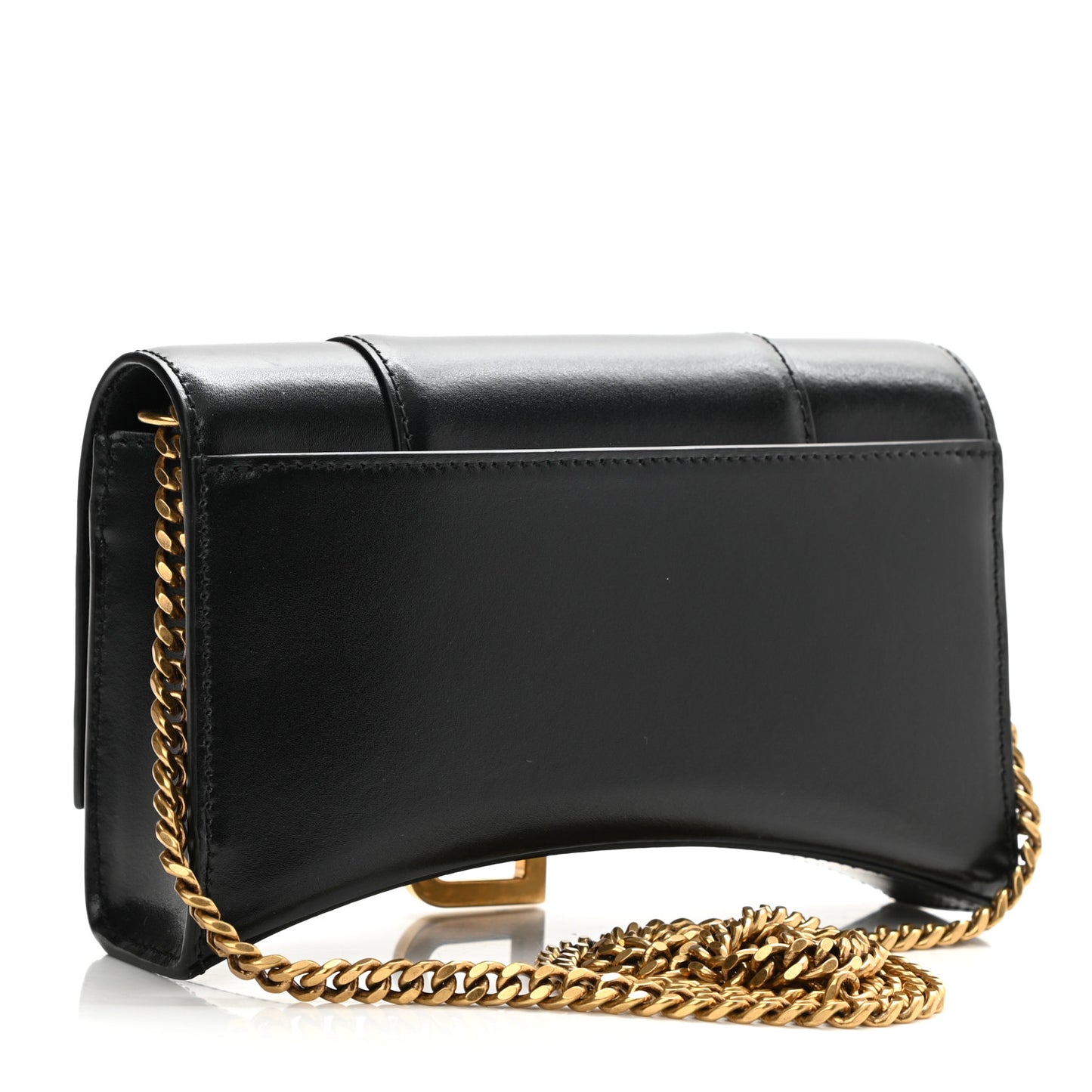 Shiny Box Calfskin Hourglass Chain Bag Black