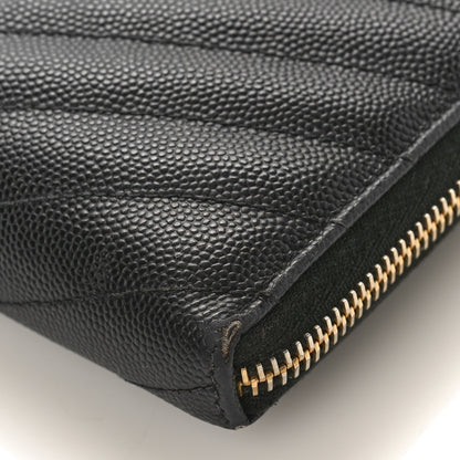 Saint Laurent Grain De Poudre Matelasse Chevron Monogram Zip Around Wallet Black 8 of 8