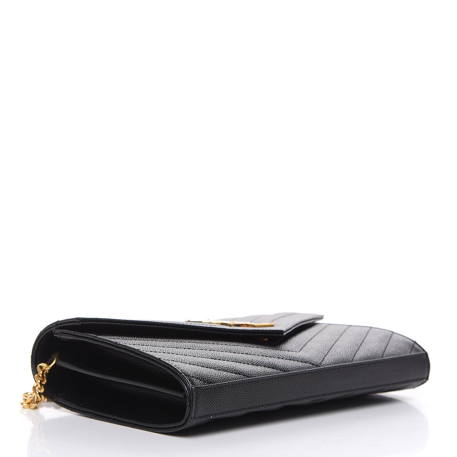 Saint Laurent Grain De Poudre Matelasse Chevron Monogram Chain Wallet Black 4 of 8