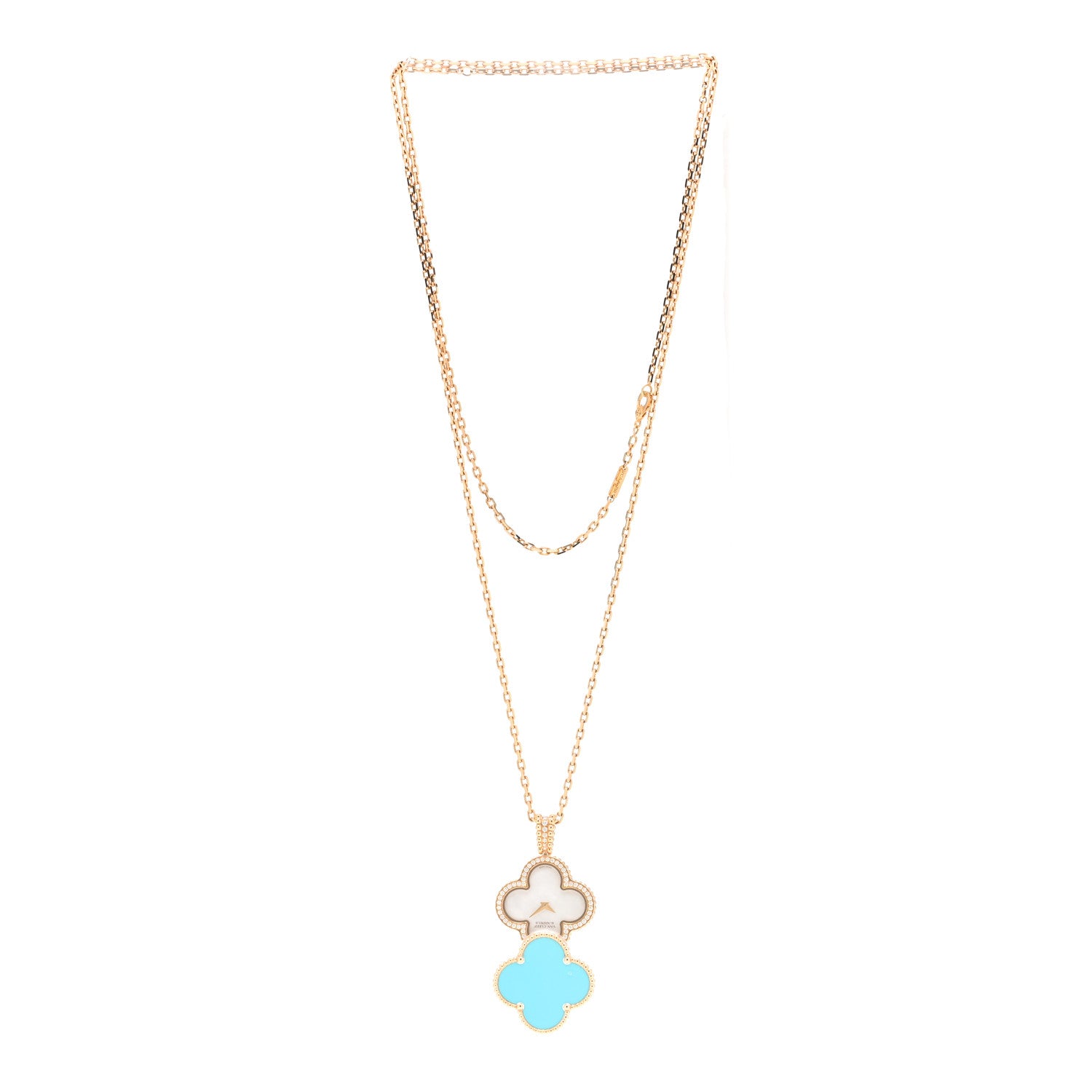 Van Cleef & Arpels 18K Yellow Gold Diamond Turquoise Mother of Pearl 28mm Magic Alhambra Quartz Watch 3 of 6