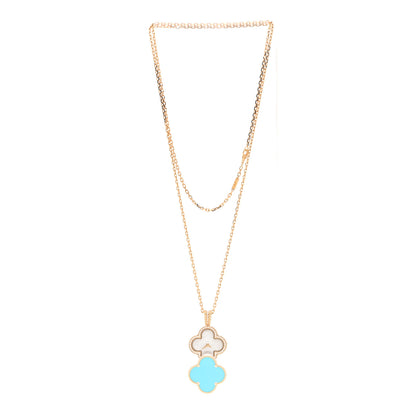 Van Cleef & Arpels 18K Yellow Gold Diamond Turquoise Mother of Pearl 28mm Magic Alhambra Quartz Watch 3 of 6