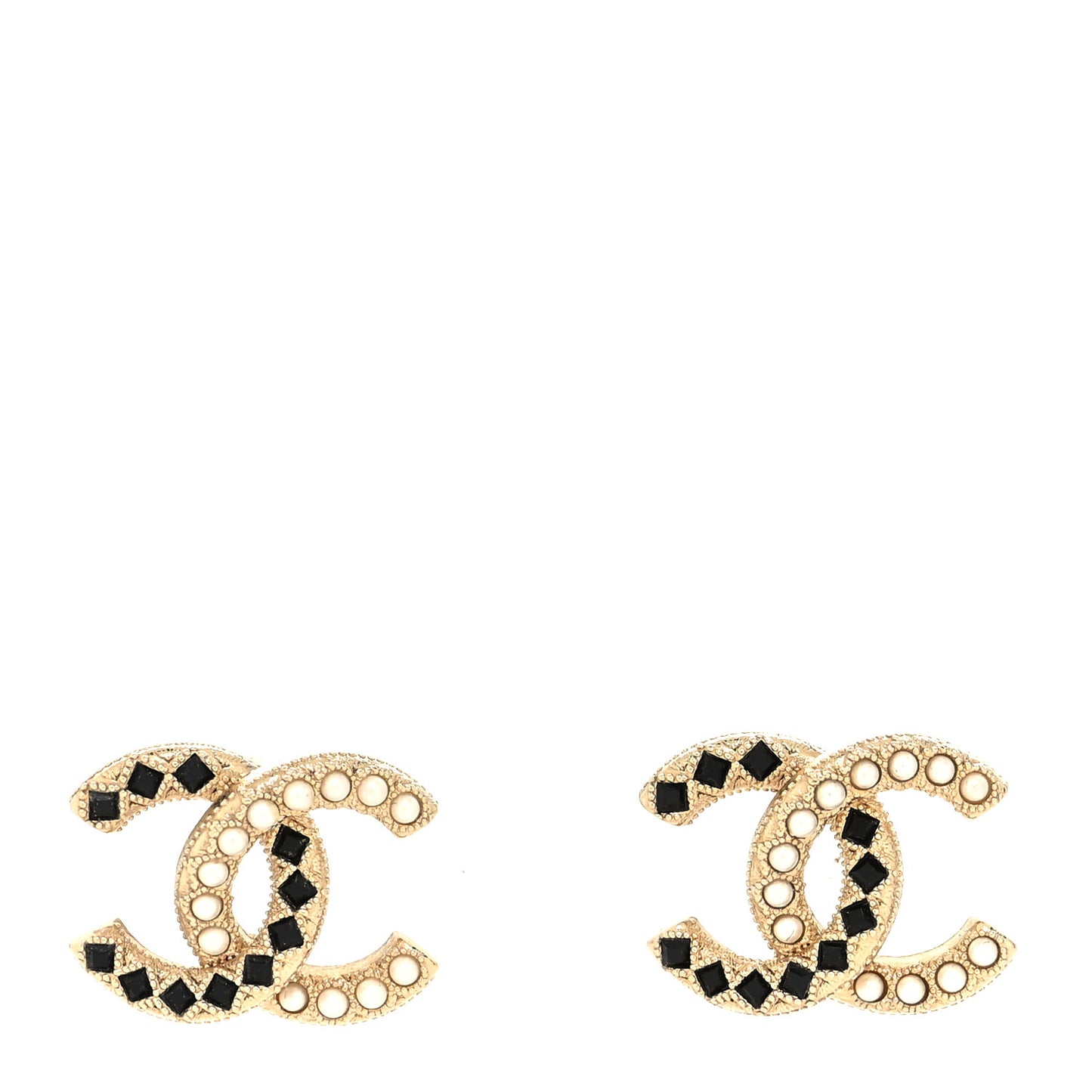 Resin Pearl CC Earrings Gold Black
