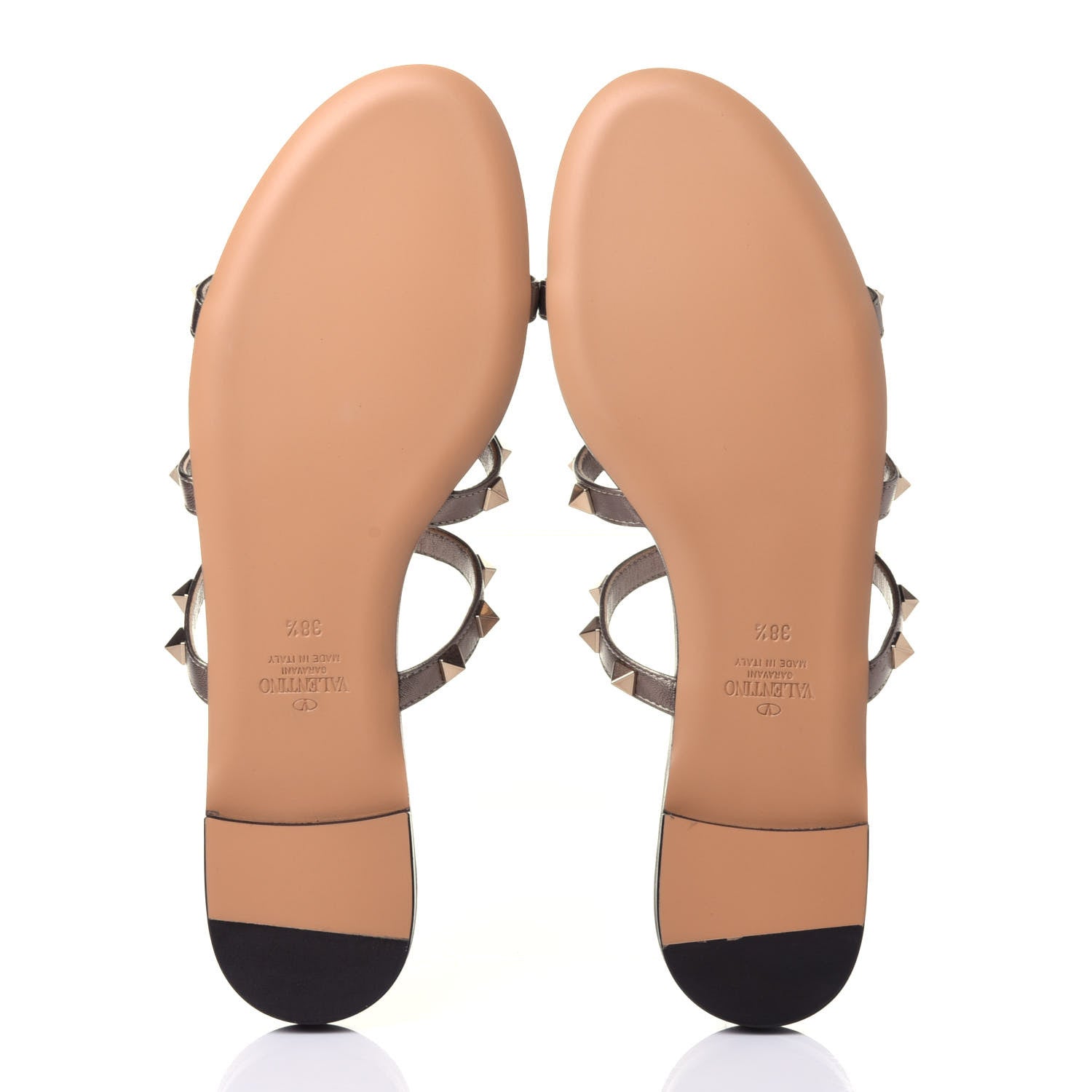 Valentino Garavani Metallic Nappa Rockstud Caged Flat Slide Sandals 38.5 Sasso 7 of 10