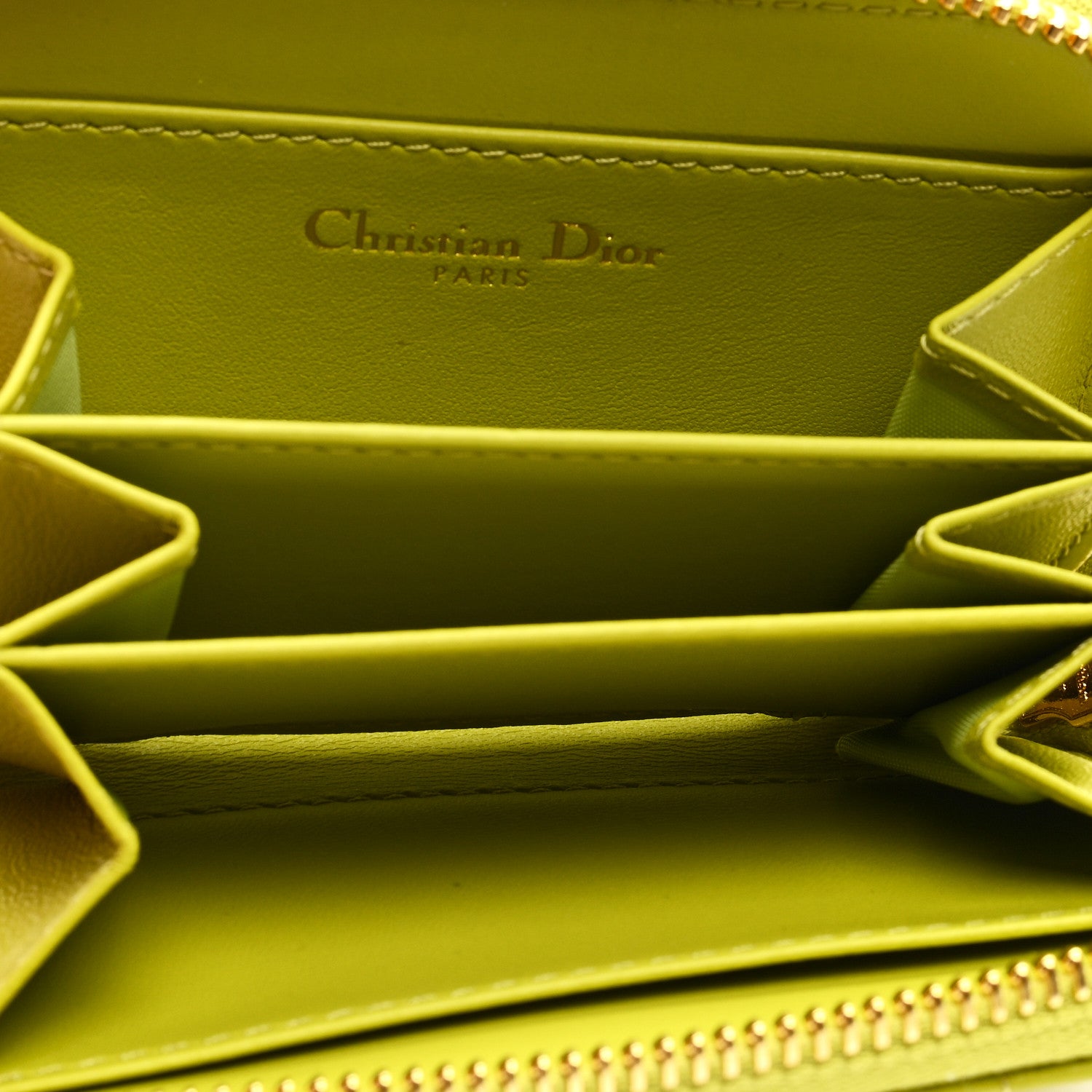 Christian Dior Lambskin Cannage Mini Caro Zipped Pouch on Chain Lime 4 of 7