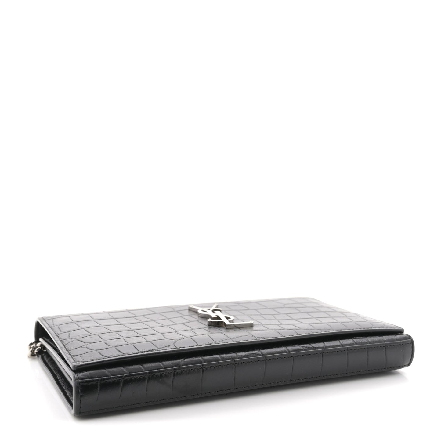 Crocodile Embossed Calfskin Monogram Chain Wallet Black