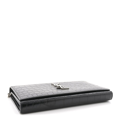 Saint Laurent Crocodile Embossed Calfskin Monogram Chain Wallet Black 4 of 12