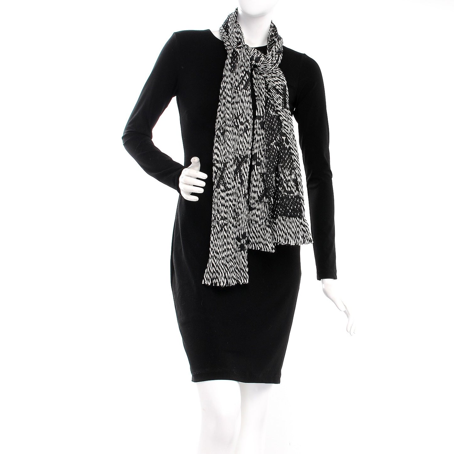 Wool Silk Logomania Mix Scarf Black