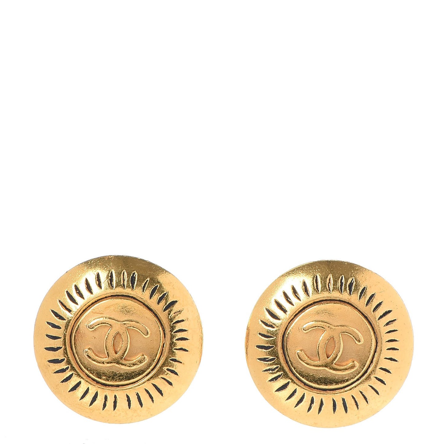 CC Button Clip On Earrings Gold
