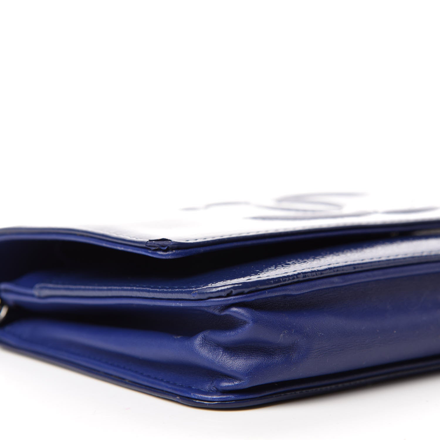 Chanel Grained Patent Calfskin Timeless Wallet On Chain WOC Blue 6 of 14