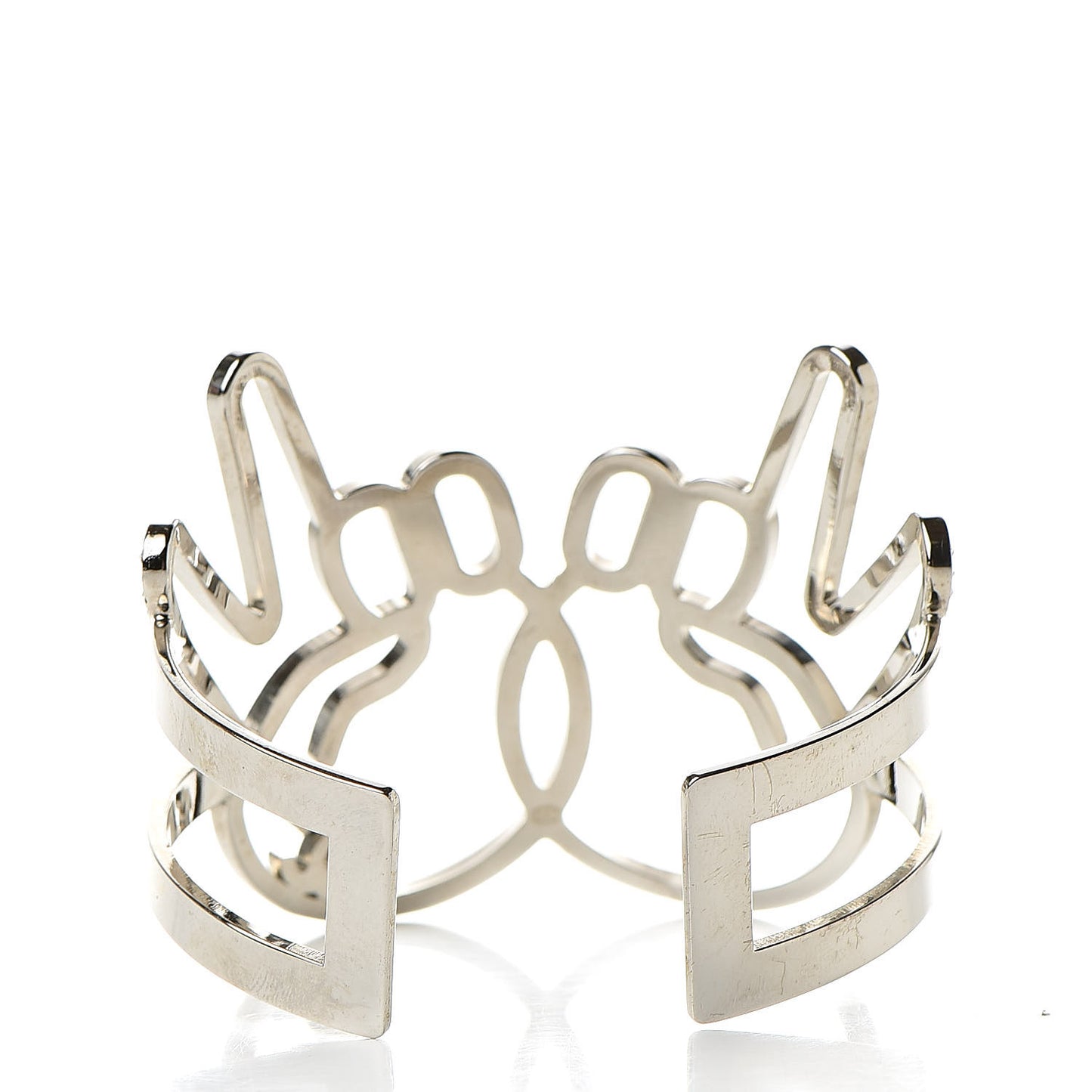 Crystal Peace Sign Emoji Bangle Bracelet Silver