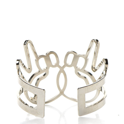 Chanel Crystal Peace Sign Emoji Bangle Bracelet Silver 3 of 6