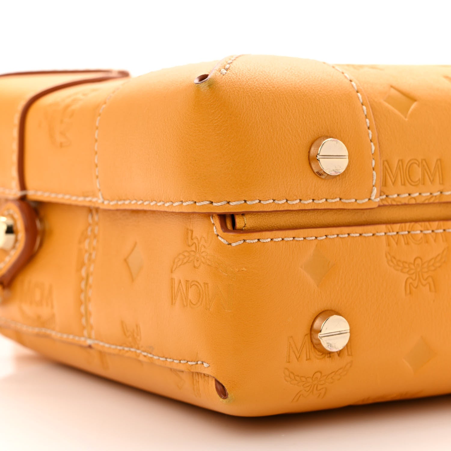 MCM Calfskin Ottomar Monogram Soft Berlin Crossbody Golden Mango 9 of 10