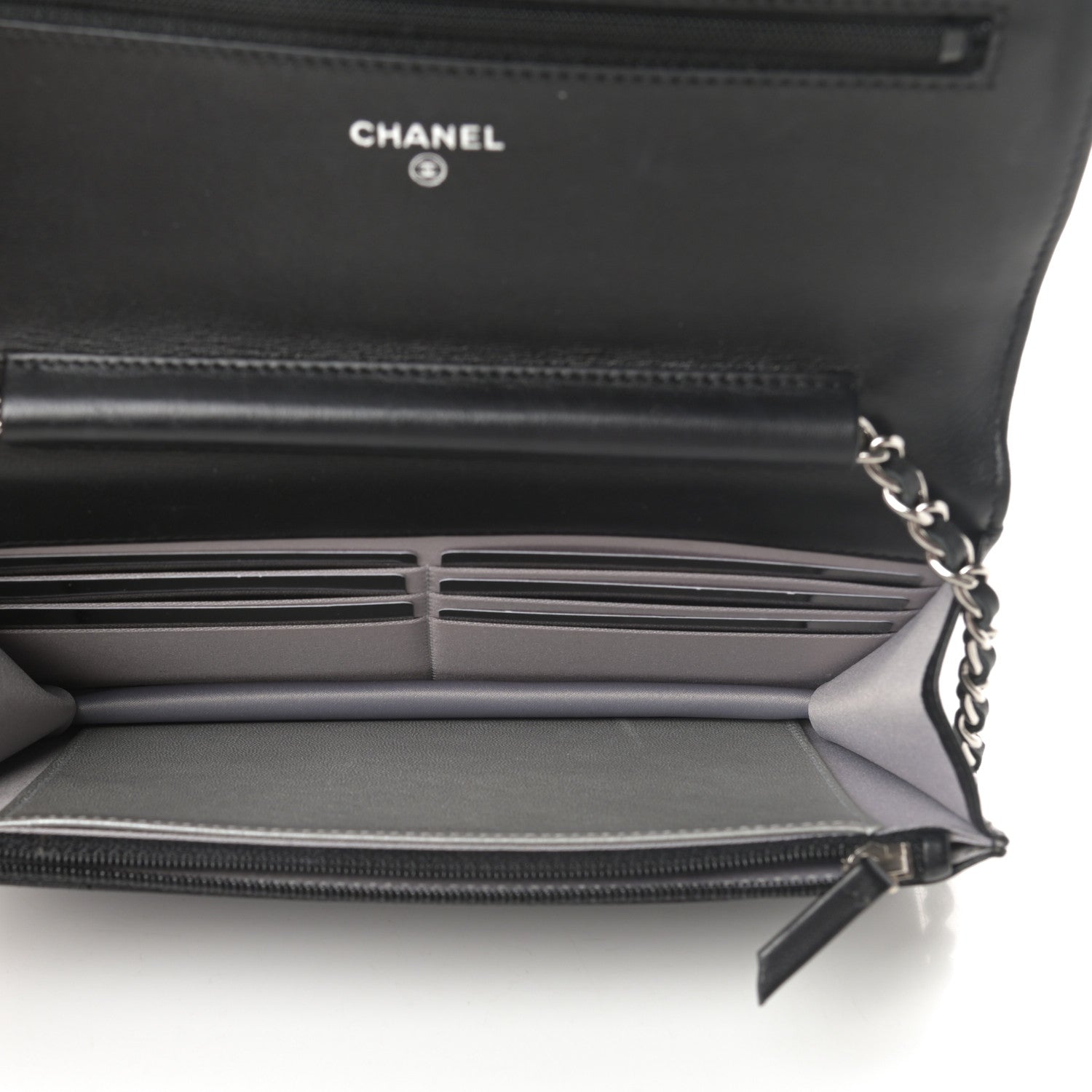 Chanel Lambskin Camellia Embossed Wallet on Chain WOC Black 5 of 13