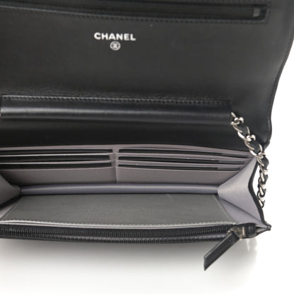 Chanel Lambskin Camellia Embossed Wallet on Chain WOC Black 5 of 13