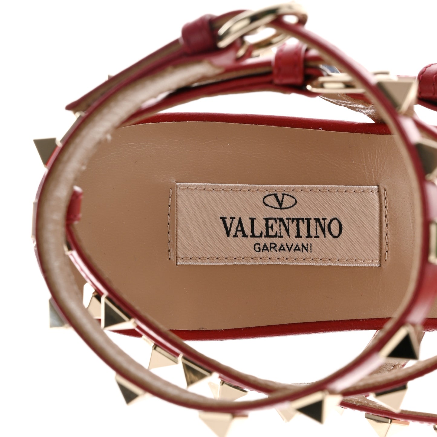 Calfskin Nappa Rockstud Ankle Wrap Flat Thong Sandals 37 Rouge Pur
