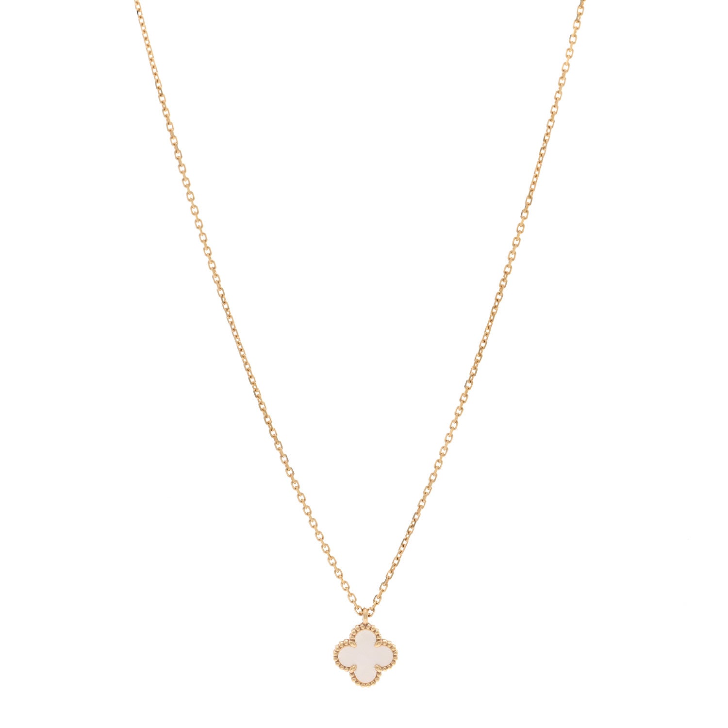 Van Cleef & Arpels 18K Yellow Gold Mother of Pearl Sweet Alhambra Pendant Necklace 1 of 6
