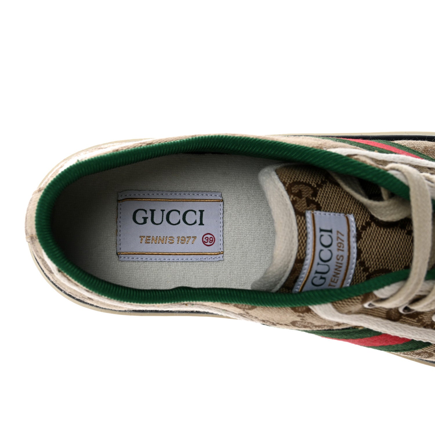 Gucci GG Monogram Web Womens 1977 Tennis Sneakers 39 Beige Ebony Mystic White 6 of 8