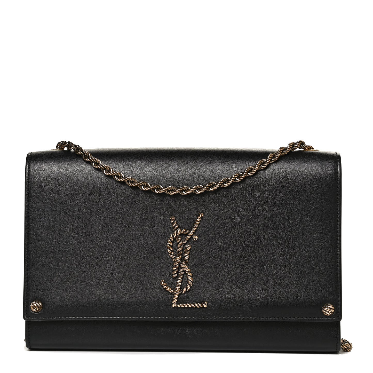Smooth Calfskin Medium Braided Monogram Kate Satchel Black