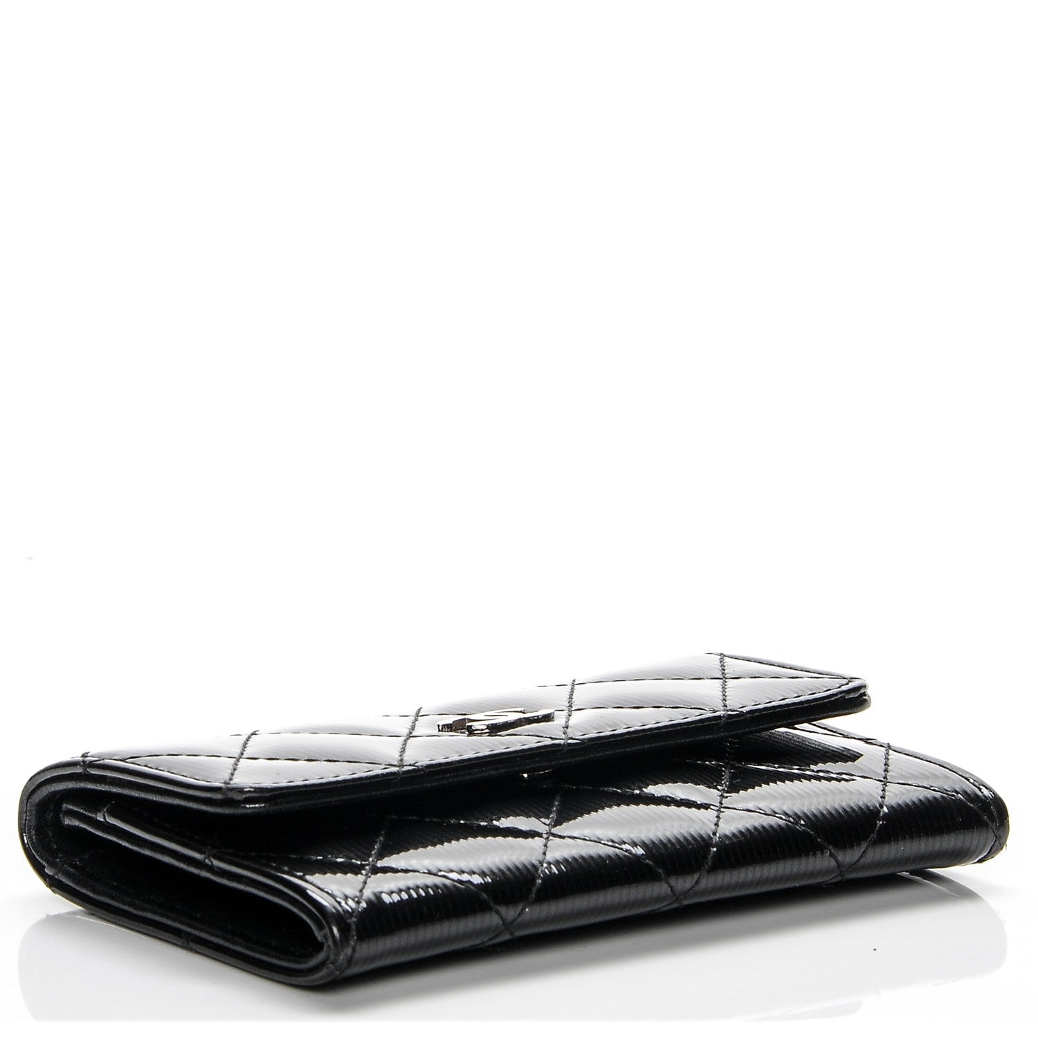 Chanel Striated Patent Quilted Card Holder Grey 4 of 7