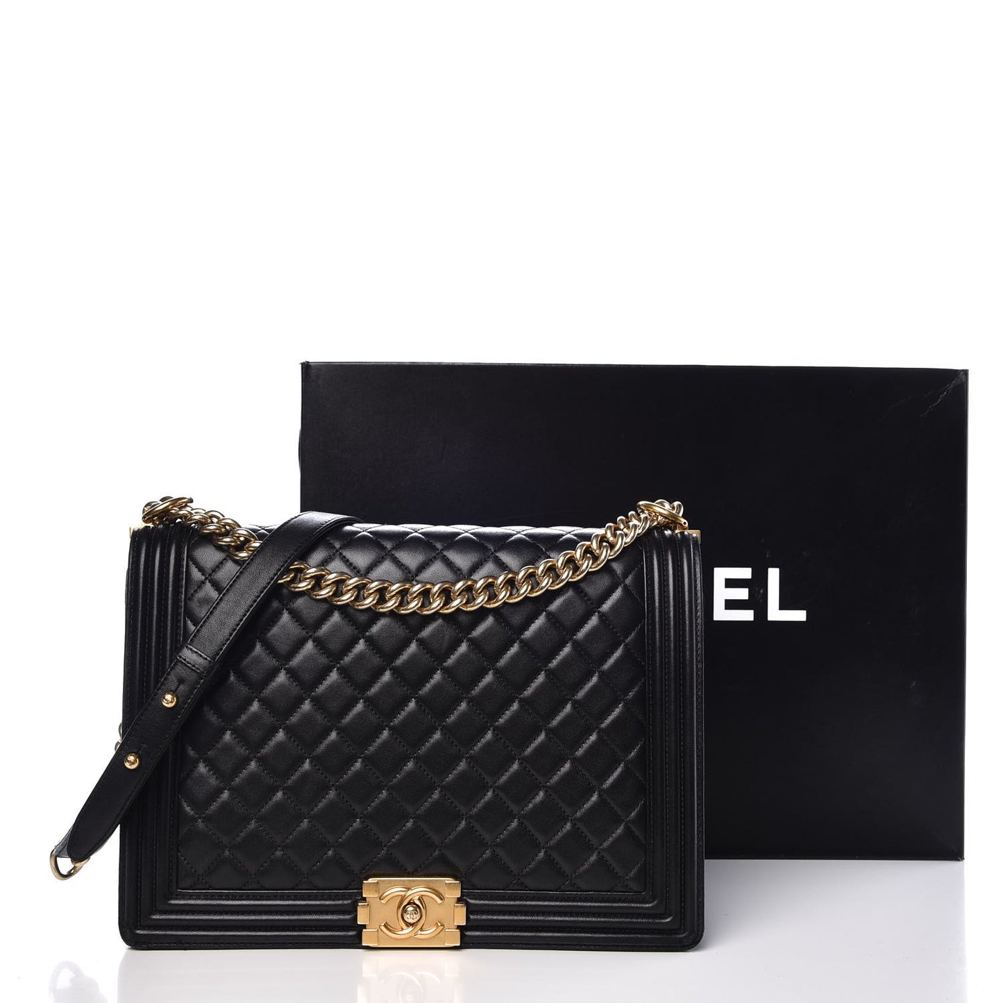 Lambskin Quilted Large Boy Flap Black