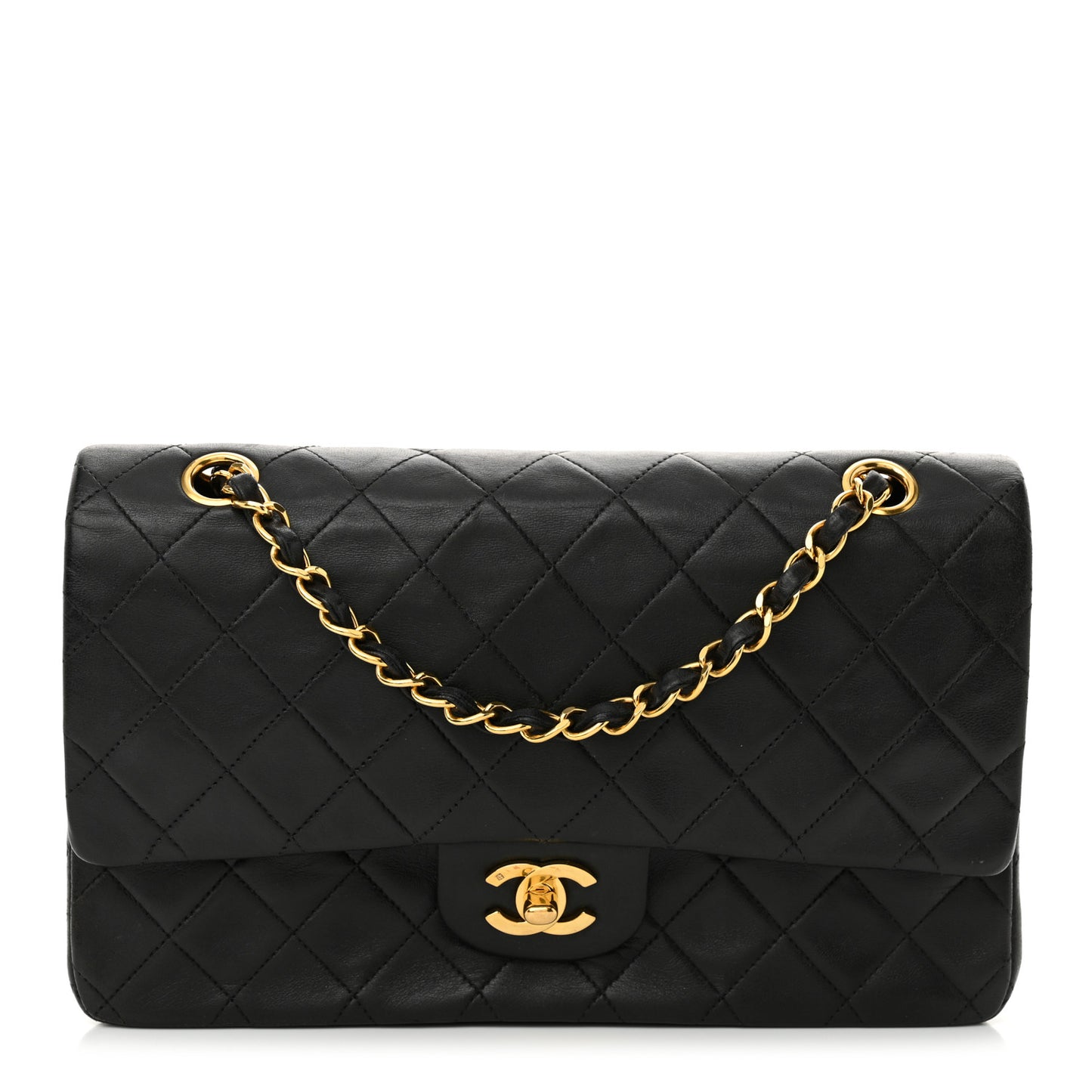Lambskin Quilted Medium Double Flap Black
